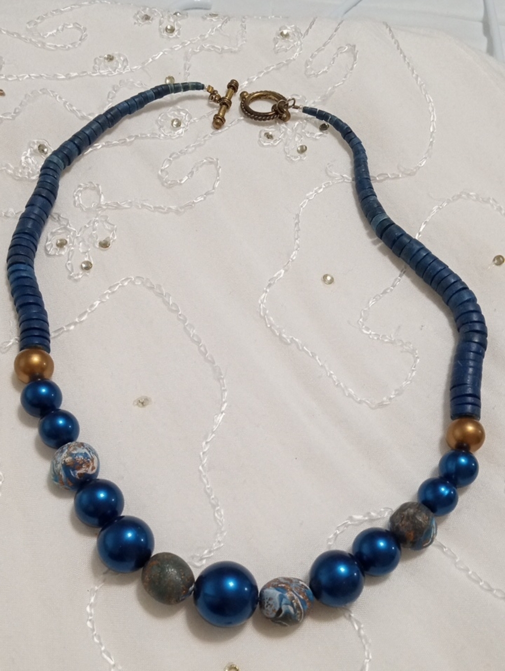 Blue Beaded Statement Necklace - Unbranded